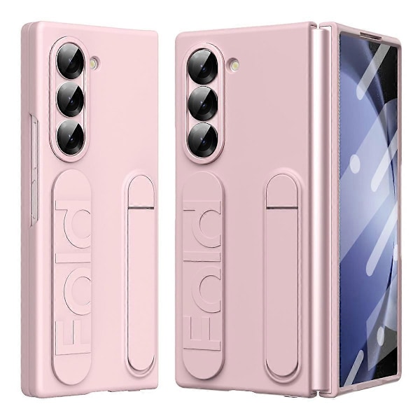 For Samsung Galaxy Z Fold5 5G Deksel Stativ Armbånd PC Telefondeksel med Herdet Glass Film - Grå Multicolor Pink