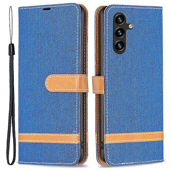 Skal till Samsung Galaxy A15 4G Jeans Tyg Splicing PU Läder Telefonfodral Multicolor Style D