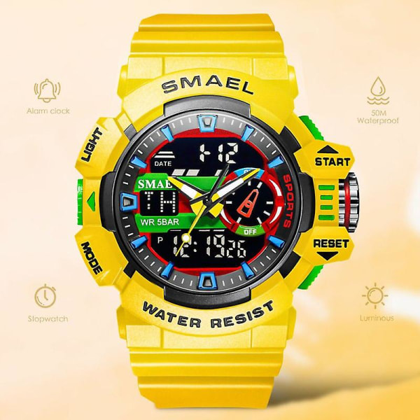 Smael Yellow Sport Elektroniska Digial Klockor Herr Väckarklocka Dual Time Watch Relogio Masculino Reloj Hombre Montre Yellow