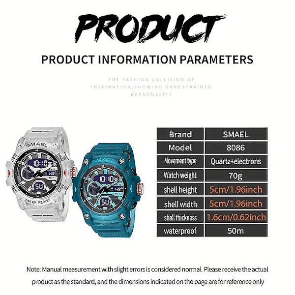 Smael Herrmode Dual Time Display Quartz Armbandsur, Transparent Sport utomhus Vattentät Digitala klockor med Pu-rem Transparent White