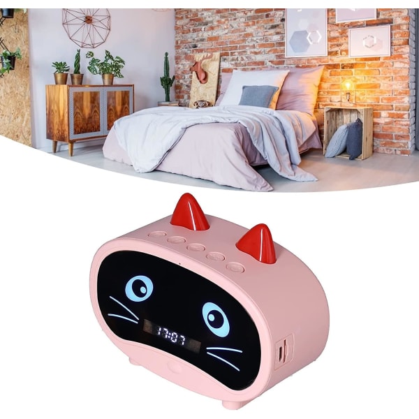 Digital väckarklocka högtalare, Cartoon Cat väckarklocka med temperaturdisplay, dubbel väckarklocka, bluetooth högtalare, radio, handsfree samtal för sovrum av