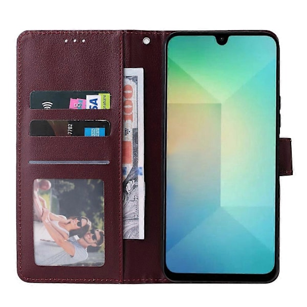 Samsung Galaxy A26 5G -kotelo, lompakkomallinen, jalustalla, PU-nahkainen puhelinkotelo - Musta Multicolor Wine Red