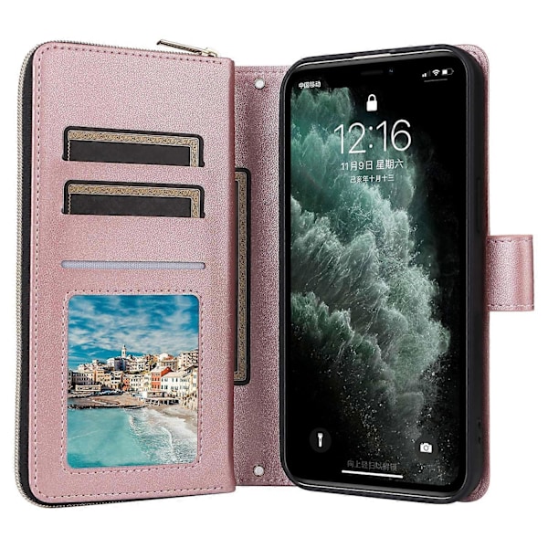Til iPhone 11 Pro Max Etui Lynlås Pung Rhombus Telefon Læder Cover med Skulderrem Multicolor Style C