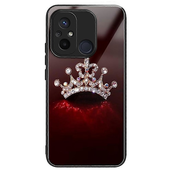 Telefoncover til Xiaomi Redmi 12C 4G, resistent TPU+hærdet glas, mønsterdesign Multicolor Diamond Crown