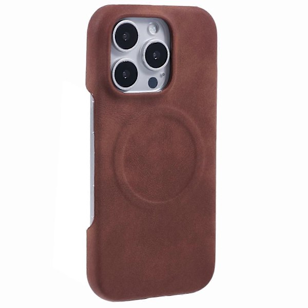 Skal för iPhone 16 Pro Max Kompatibelt med MagSafe, Hudvänligt Läder + PC Baksida - Grå Multicolor Brown