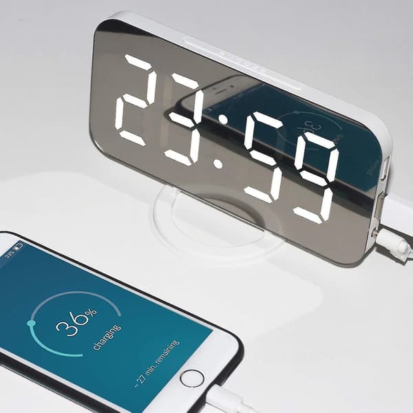 Led Elektrisk Sensor Display Väckarklocka 2 USB Laddningsportar Klocka