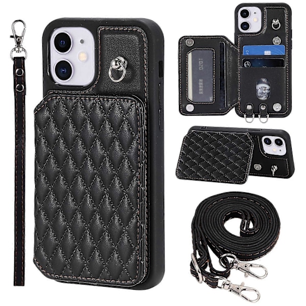 Style 008 Stødsikkert etui til iPhone 11 RFID-blokerende PU+TPU telefoncover med stropper Multicolor Style A