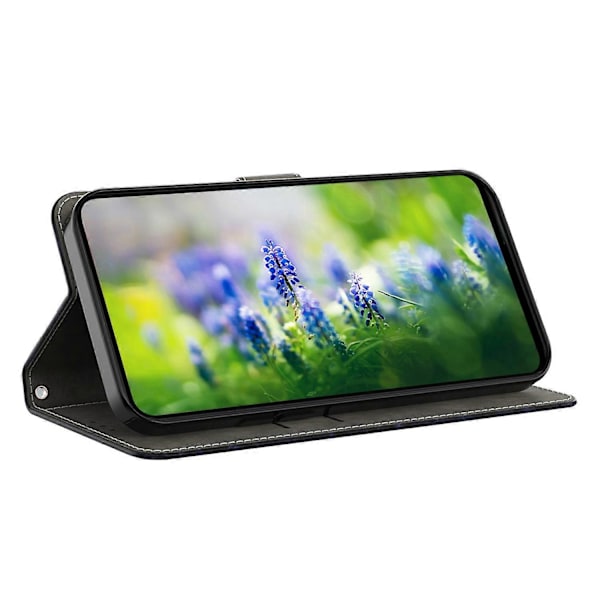 Skal till iPhone 16 Plus med Ställ, Mönstertryck, Läderfodral - Stående Katt Multicolor Red Flower