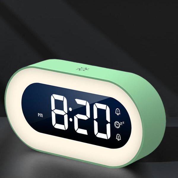Lille Natlampe Elektronisk Digital Vækkeur USB Opladning Snooze Bærbar Soveværelse Stue 1 Grøn