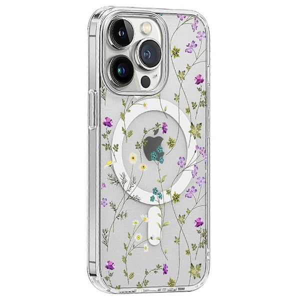 iPhone 16 Pro Kuori Kukkasarja TPU+PC Puhelinkuori Yhteensopiva MagSafe-Läpinäkyvä
