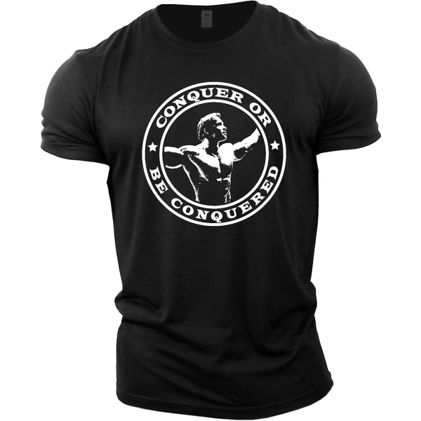Gymtier Bodybuilding T-shirt för män - Arnold Schwarzenegger Conquer - Gym Training Top Black L