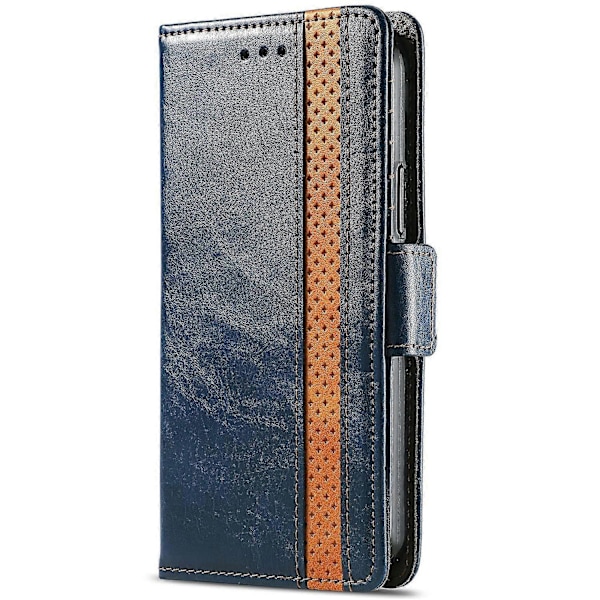 CASENEO 002 -sarja Samsung Galaxy S24 FE -kotelolle, jalustallinen lompakkokotelo, yhdistetty PU-nahkakansi - Tummanruskea Multicolor Dark Blue