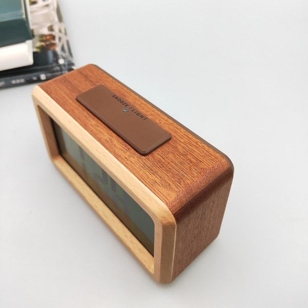 Digitalt LCD Vækkeur i Træ med Smart Sensor Natlys, Snooze, Dato, Temperatur og 12/24 timers funktion Solid Wood Double Color