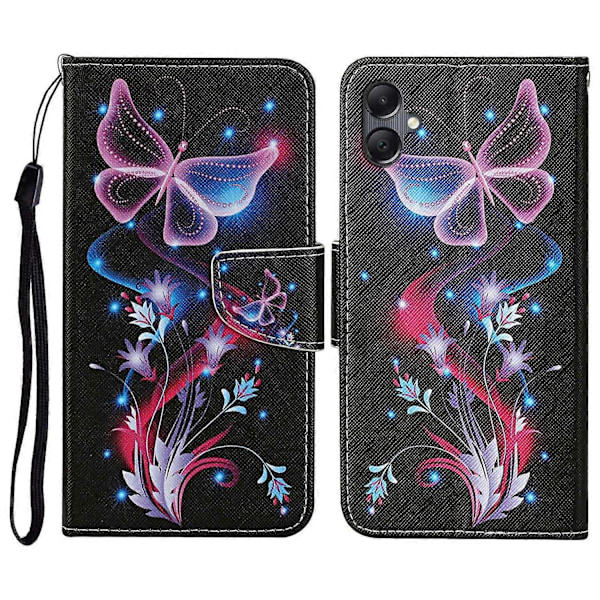 Samsung Galaxy A06 -kotelo, kuvioitu, suojaava nahkainen folio-puhelinkotelo - Voikukka Multicolor Glowing Butterfly