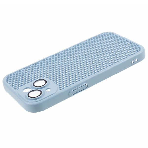 For Iphone 14 Hul Varmeavledning Deksel Anti-ripe PC Telefondeksel Med Linsefilm Cyan