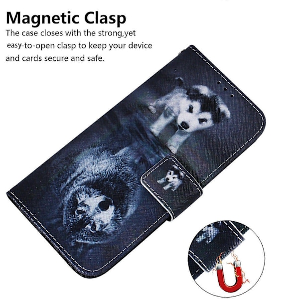 Til Motorola Moto G Power (2025) Wallet Case Mønsterprint Læder Telefon Cover Multicolor Dog and Wolf