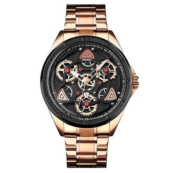 Skmei 1678 Men vattentät watch med vridbar urtavla Rose Gold Shell Black Surface