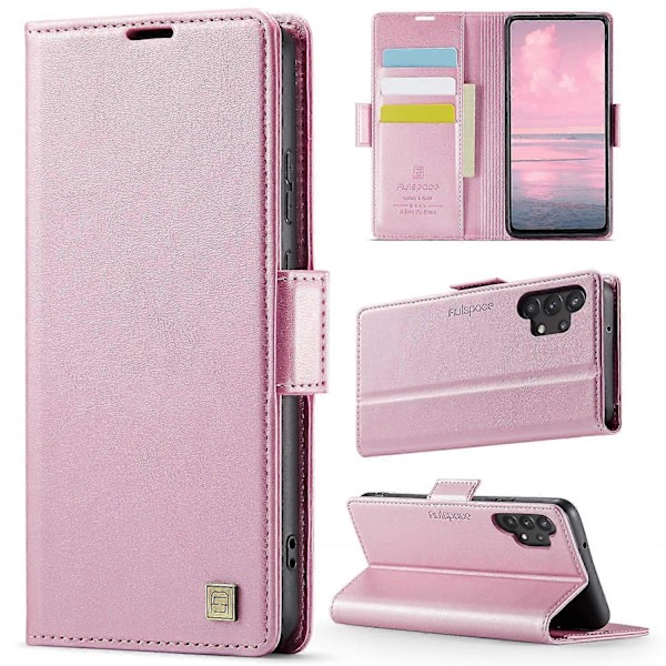 För Samsung Galaxy A32 5G Fodral AUTSPACE A11 RFID-blockerande Retro Läder Mobiltelefon Plånboksfodral Multicolor Pink