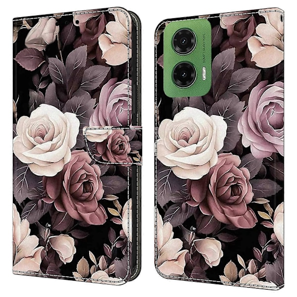 Til Motorola Moto G35 5G Etui PU Læder Wallet Telefon Cover med Støttefod Multicolor Rose