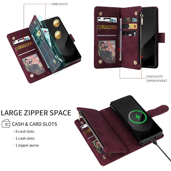 Til Samsung Galaxy Z Fold6 5G Etui Lynlåslomme Læder Telefon Cover med Skulderrem Multicolor Style H