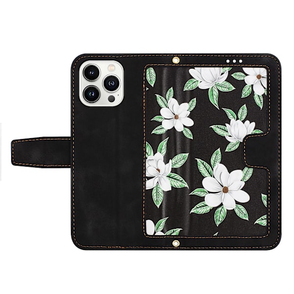 Telefon Case För Iphone 14 Pro Max, Korthållare Stativ Mönster Utskrift Cover Black
