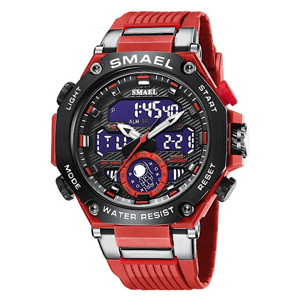 Nye digitale ure til mænd Alloy Case Vandtæt Funktionelt Analogt Sports Militærur Smael 8069 Red