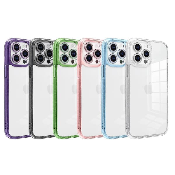 Deksel til iPhone 14 Pro Max PC+TPU+Glass Glitterpulver Telefonskall Multicolor Style A