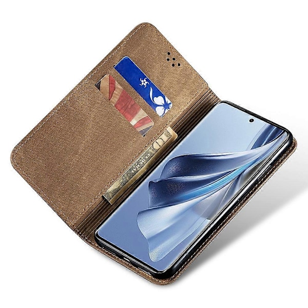 Til Oppo Find X8s+ 5G Etui Jeans Stof Tekstur Anti-Ridse Læder Stand Telefon Cover Multicolor Khaki