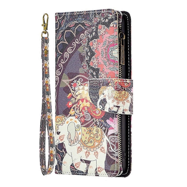 BF03 Lynlåspung i PU-læder med mønstertryk til Xiaomi Redmi Note 13 Pro 5G/Poco X6 5G Multicolor Flowers and Elephant
