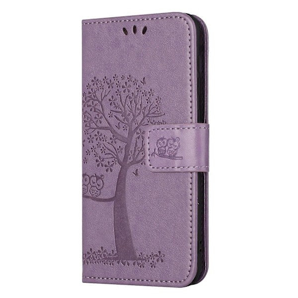 Skal till Samsung Galaxy A15 5G Uggla Träd Präglat Läder Flip Fodral med Plånbok Multicolor Style D