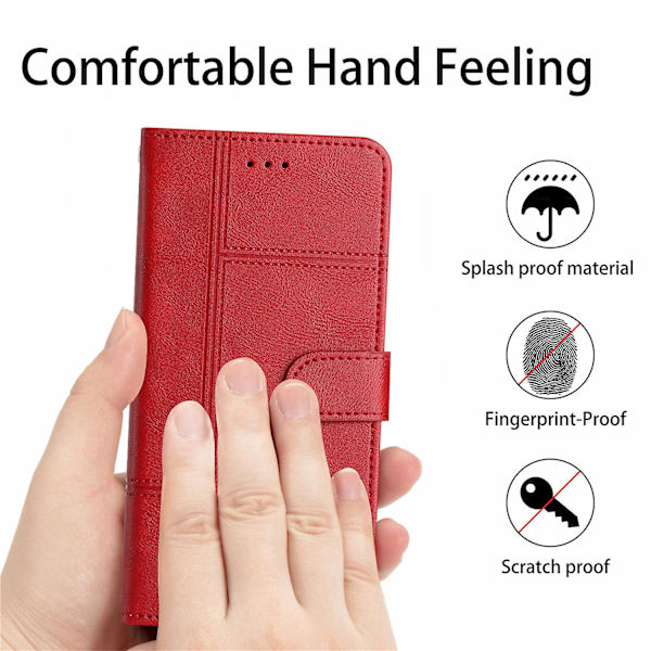 Case För Iphone 15, Linjepräglat Kohud Texture Stand Cover Red