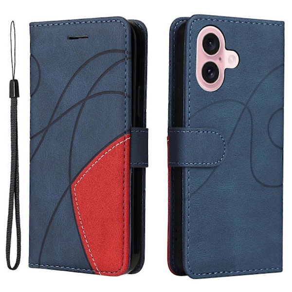 KT Leather Series-1 Etui til iPhone 16 Farvesplejsning Tegnebog PU Læder Telefoncover Multicolor Style B