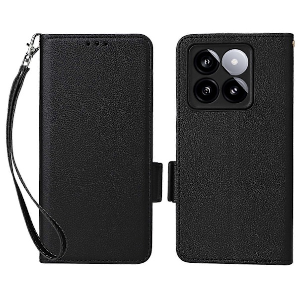 Til Xiaomi 14T Etui Litchi Tekstur PU Læder Wallet Flip Telefon Cover - Grå Multicolor Black
