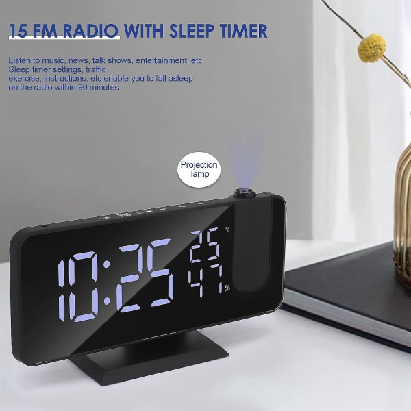 Projekt Alarm C Til Seng, Projektor Loft C Med Digitalt LED Temperatur Fugtighed Dis
