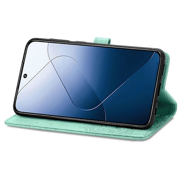 Til Xiaomi 14T Etui Mandala Præget Design Læder Wallet Telefon Cover- Multicolor Green