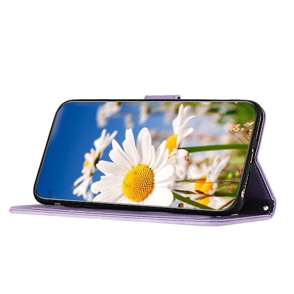 For Samsung Galaxy A34 5g Telefondeksel Blomstermønster Trykk Stativ Lærdeksel Med Kortspor Light Purple