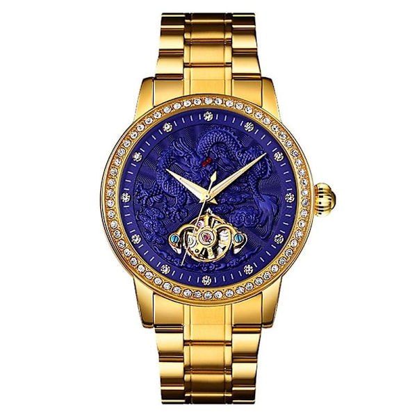 Skmei 9219 Män Dragon Totem Automatisk Mekanisk Watch Guld Skal Blue Face Not Specified