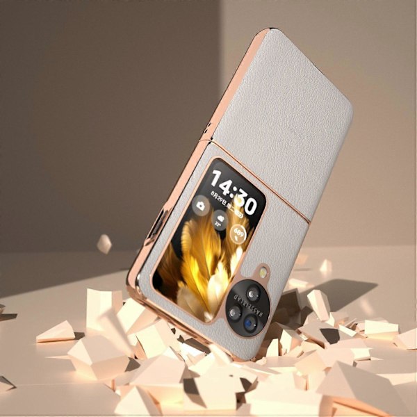 Äkta Läderfodral + PC Elektropläterat Telefonskydd för Oppo Find N3 Flip 5G Multicolor Style C