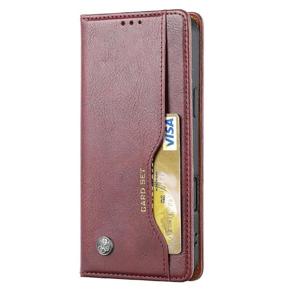 Magnetisk PU-lær stativdeksel til iPhone 16 Pro - Svart Multicolor Wine Red