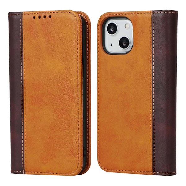 iPhone 15 Plus PU-nahkainen puhelinkotelo, kaksivärinen liitos, naarmuuntumaton, jalustallinen lompakkokotelo Multicolor Style B