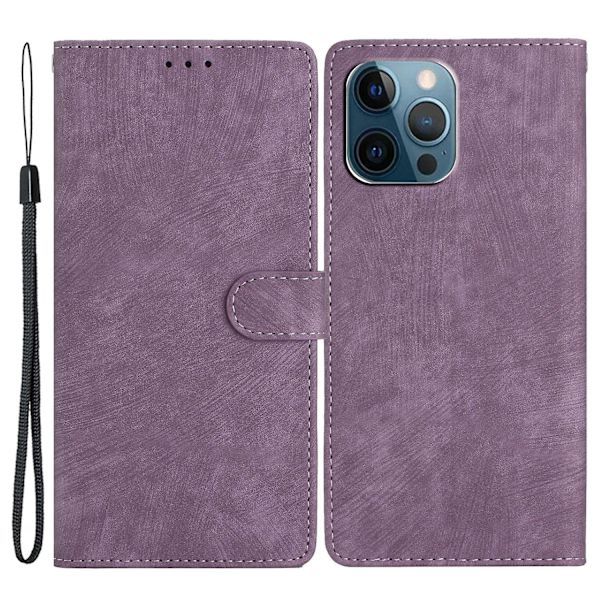 For Iphone 15 Pro Max PU-lær Mobiltelefonveske Lommebok Stativ Hudvennlig Telefondeksel Purple