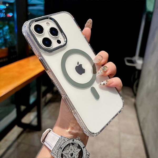 iPhone 16 Pro Magneettinen Suojakotelo PC TPU Iskunkestävä Puhelinkuori Yhteensopiva MagSafe kanssa Multicolor Transparent Grey