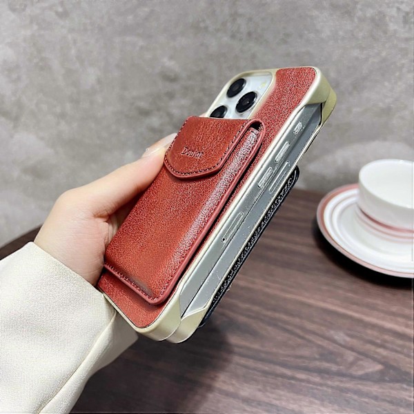 DENIOR iPhone 16 Pro Max magneettikotelo aitoa lehmännahkaa, PC-jalusta ja korttipaikka Multicolor Style A