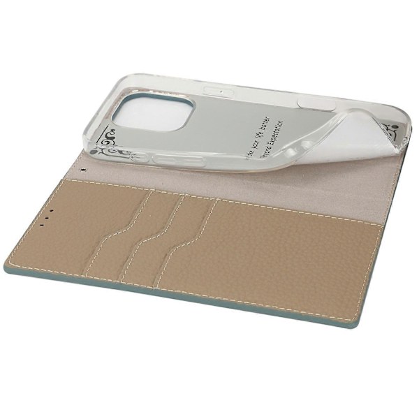 For iPhone 16 Pro Wallet Case Ægte Ko Læder Telefon Cover Litchi Tekstur Multicolor Style D