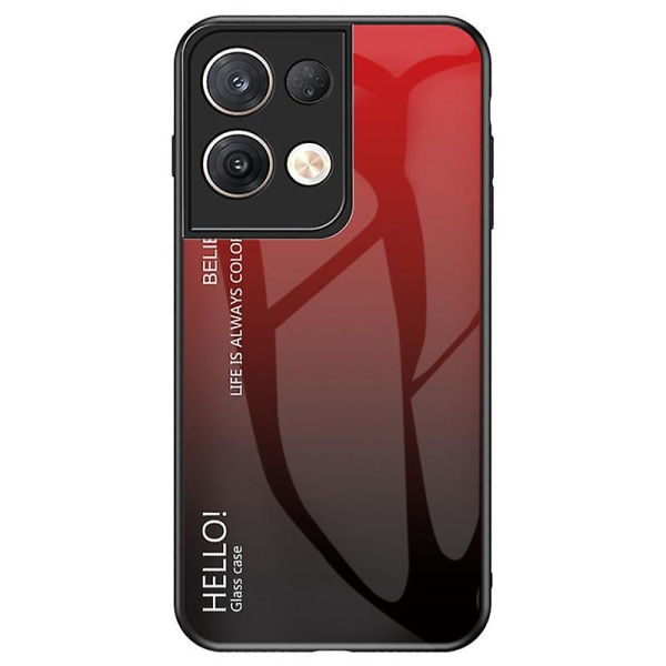 För Oppo Reno8 Pro+ 5g Snyggt härdat glas+hårt PC + Mjuk Tpu Gradient Phone case Anti-dropp cover Gradient Red Black