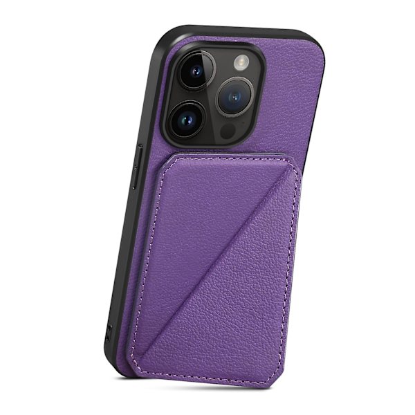 Kickstand Card Slot Phone case För Iphone 11 Pro Stötsäker kalvstruktur Pu+pc+tpu Telefonskal Purple