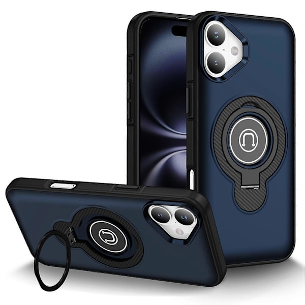 iPhone 16 Plus -kotelo TPU+PC Magneettinen autoteline puhelinkuori sormuksella Multicolor Navy Blue