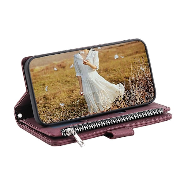 Tyyli 005 Samsung Galaxy A06 5G Lompakkokotelo Timanttikuvioinen Tikkaus PU-nahkainen Puhelinkotelo Multicolor Wine Red