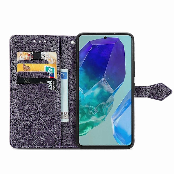 Til Samsung Galaxy S24 FE Etui Mandala Præget Design Læder Wallet Telefon Cover - Grå Multicolor Dark Purple