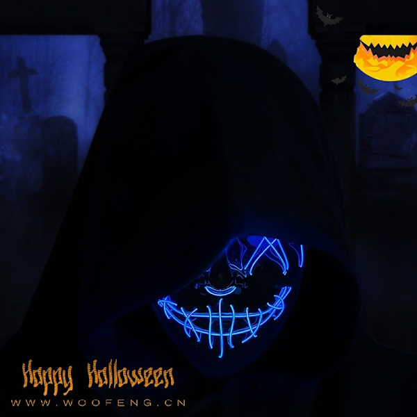 Halloween Neon LED Purge Maske Maskerade Festmasker Lysende i Mørke Horror Maske Glødende Maske Blue